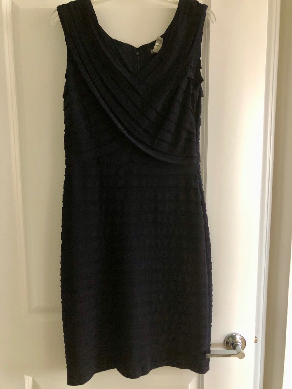 Adrianna‎ Papell Black Shutter Pleat Stretch Jersey Sheath Cocktail Dress SZ 14